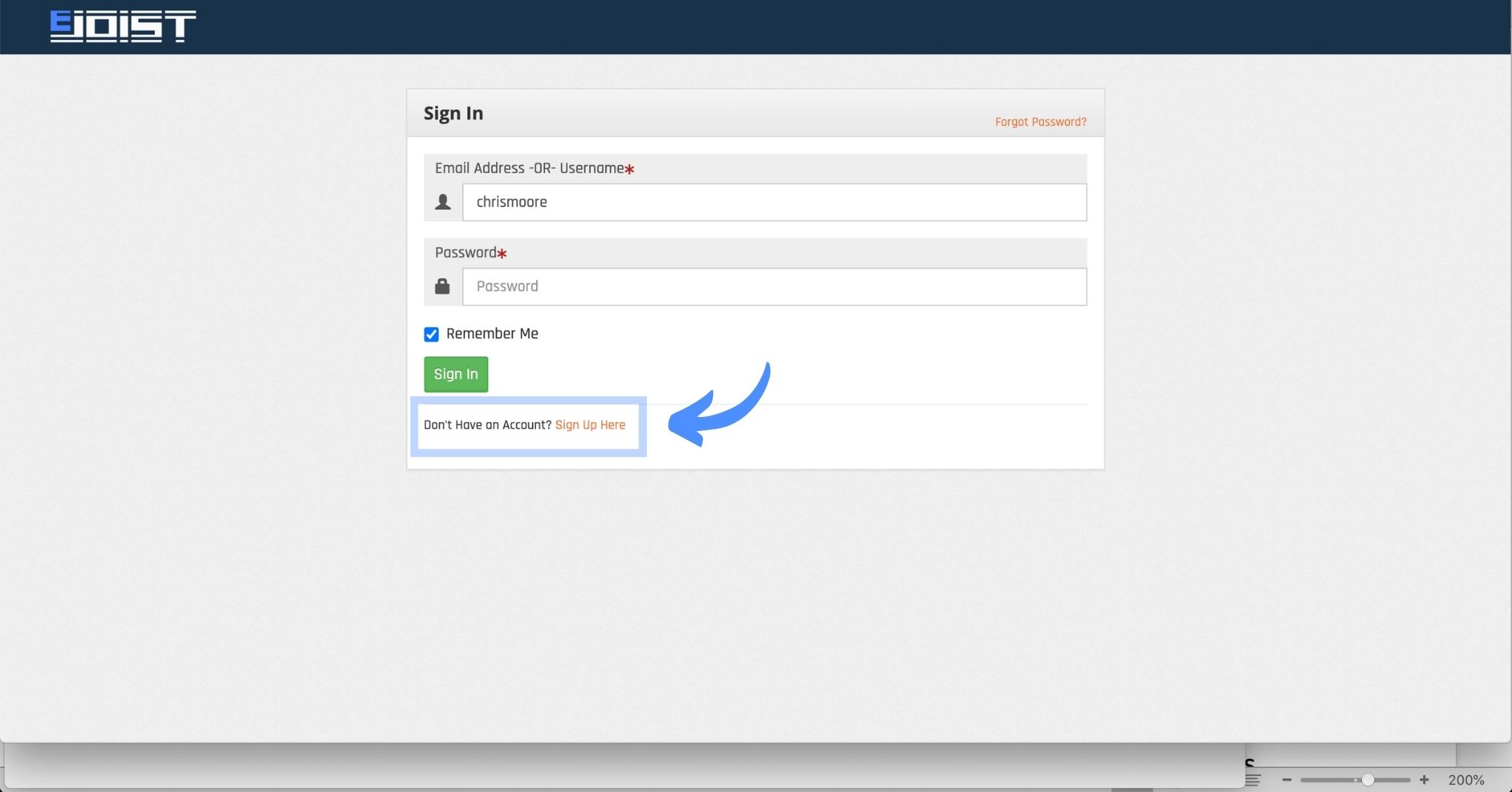 image of login page with Sign Up Now highlighted